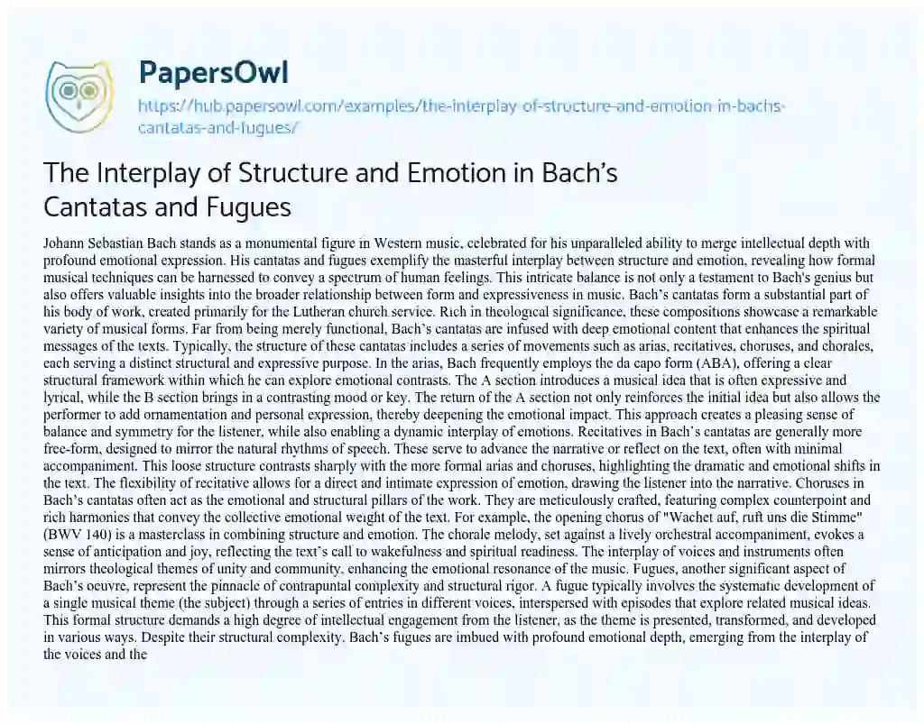 Essay on The Interplay of Structure and Emotion in Bach’s Cantatas and Fugues