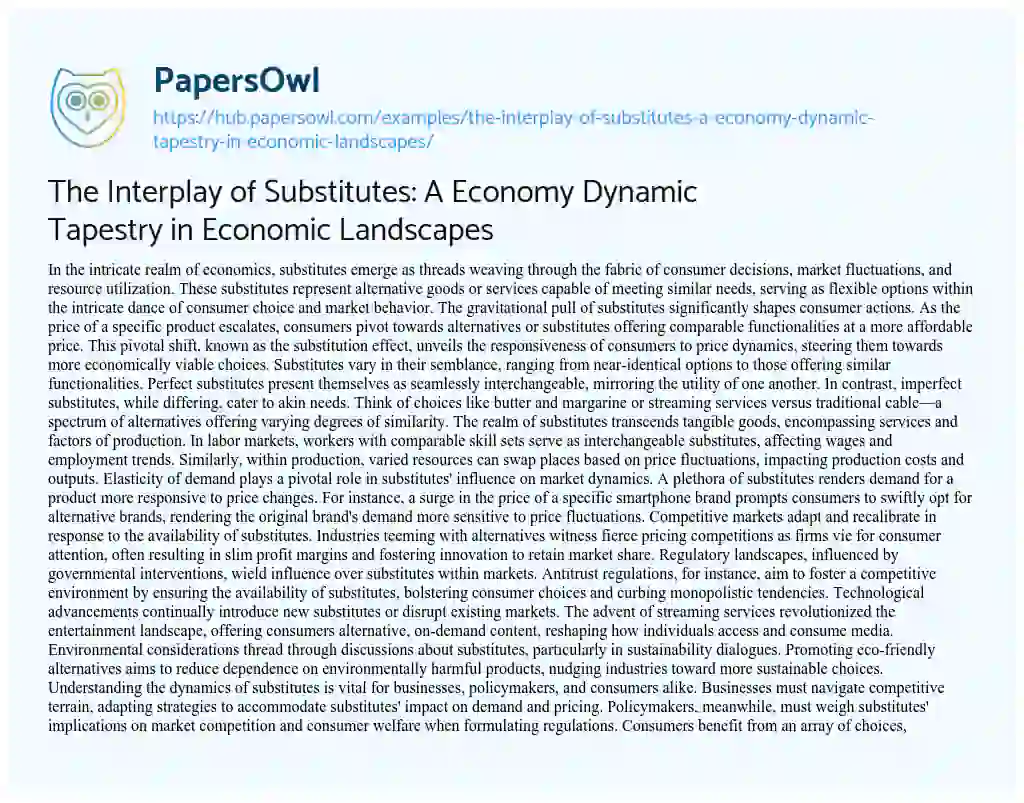Essay on The Interplay of Substitutes: A Economy Dynamic Tapestry in Economic Landscapes