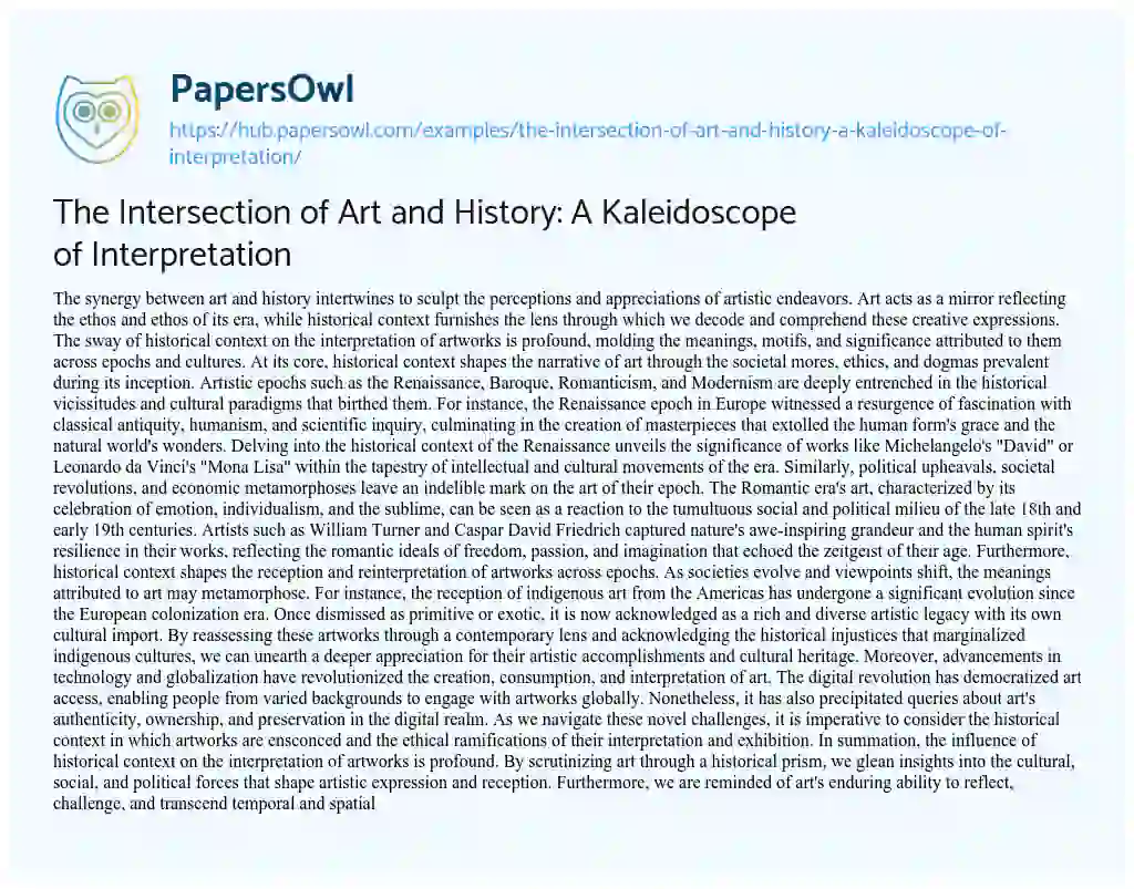 Essay on The Intersection of Art and History: A Kaleidoscope of Interpretation