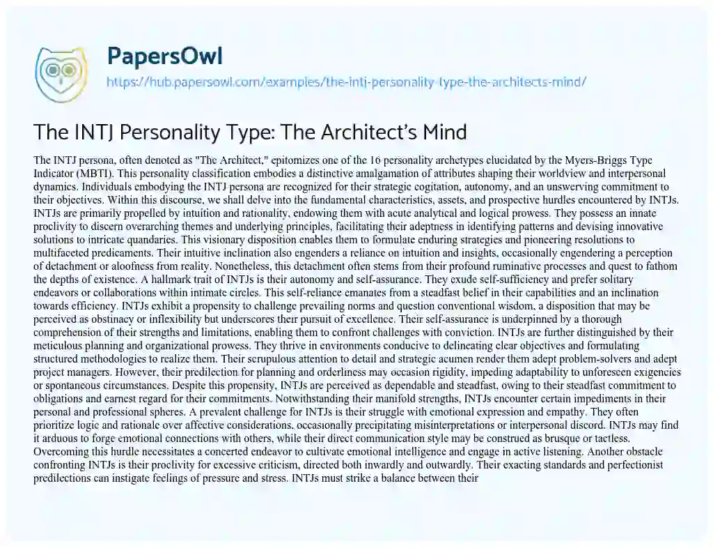 Essay on The INTJ Personality Type: The Architect’s Mind