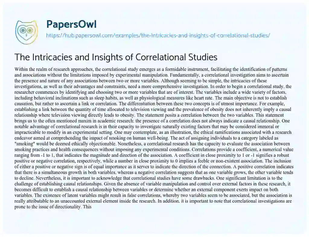 Essay on The Intricacies and Insights of Correlational Studies