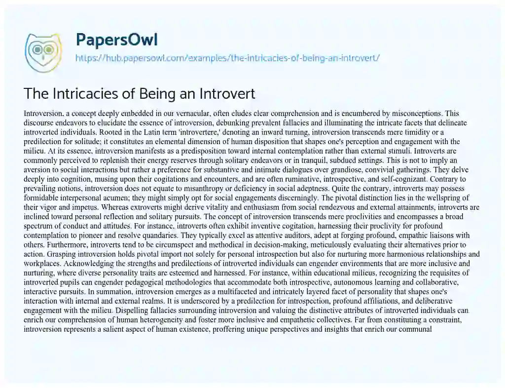 Essay on The Intricacies of Being an Introvert