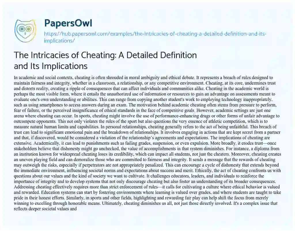 Essay on The Intricacies of Cheating: A Detailed Definition and Its Implications