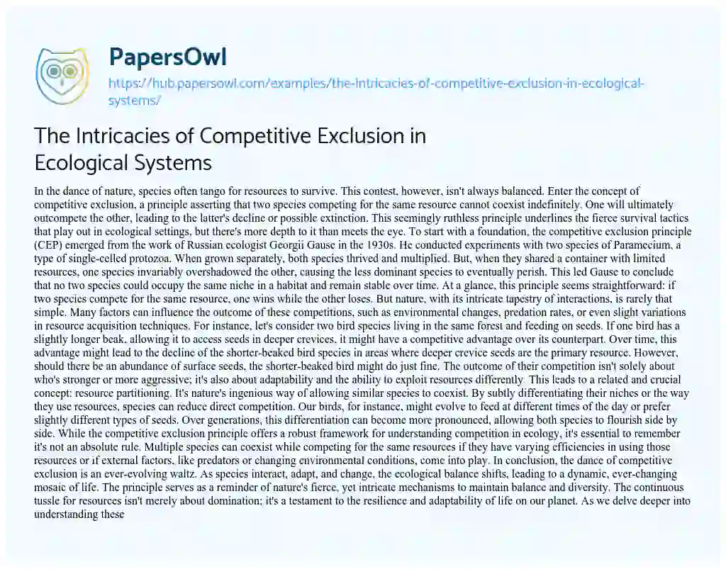 Essay on The Intricacies of Competitive Exclusion in Ecological Systems
