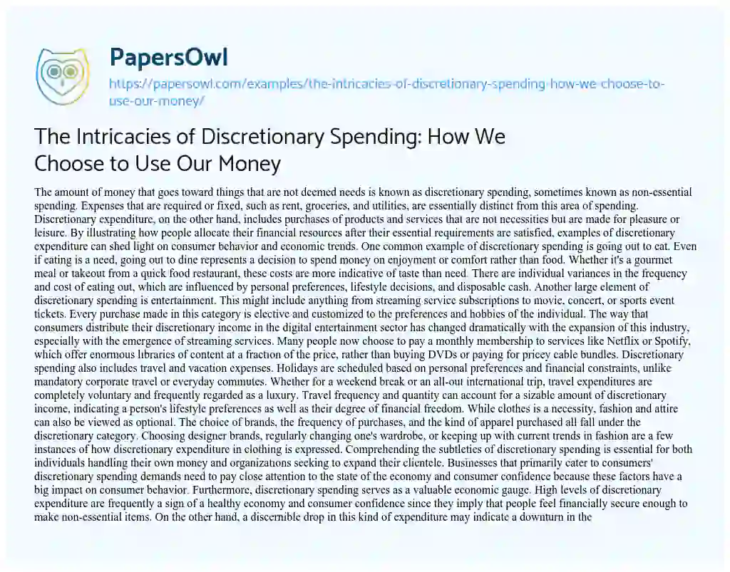 Essay on The Intricacies of Discretionary Spending: How We Choose to Use Our Money