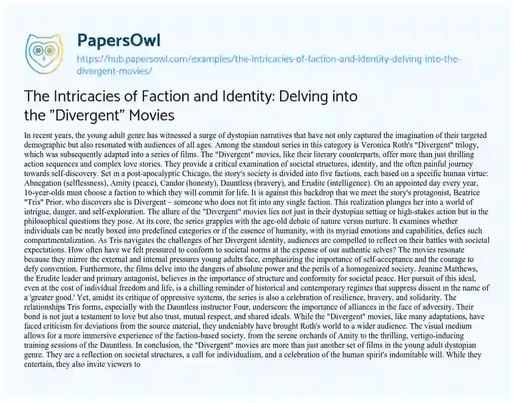 Essay on The Intricacies of Faction and Identity: Delving into the “Divergent” Movies