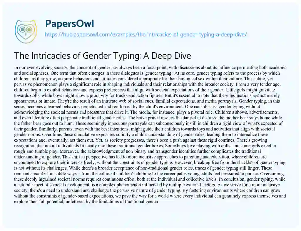 Essay on The Intricacies of Gender Typing: A Deep Dive