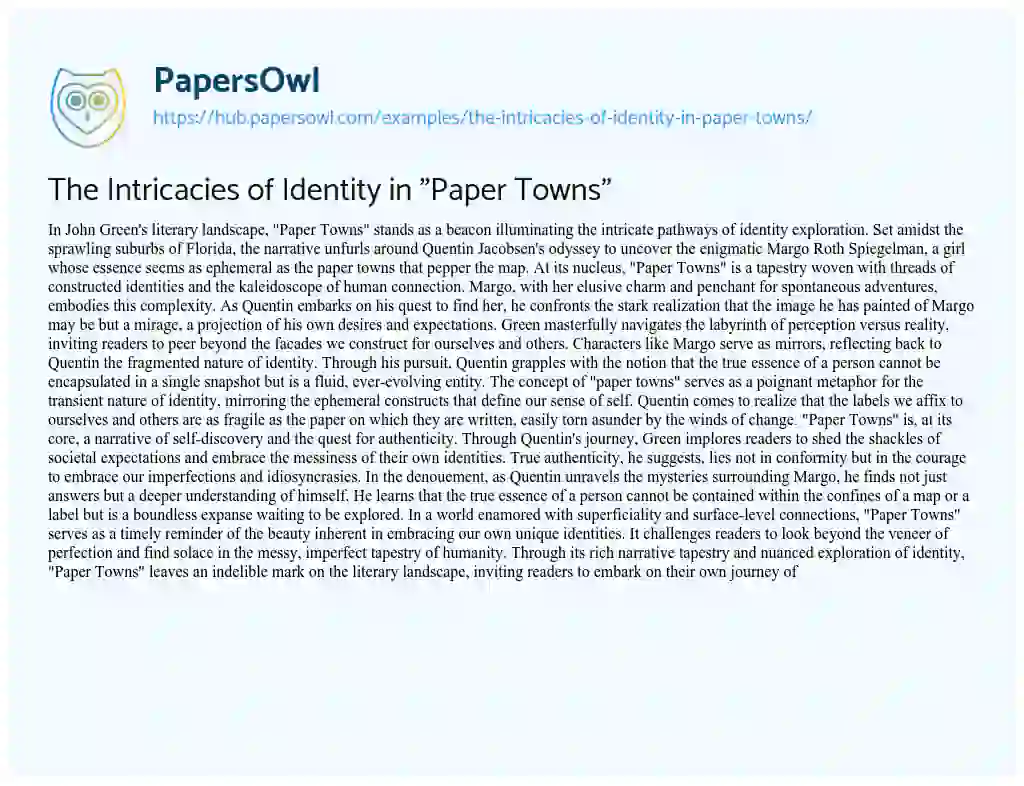 Essay on The Intricacies of Identity in “Paper Towns”
