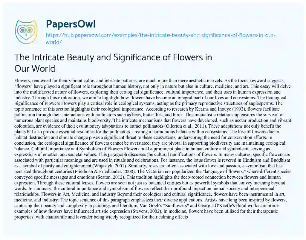 Essay on The Intricate Beauty and Significance of Flowers in Our World
