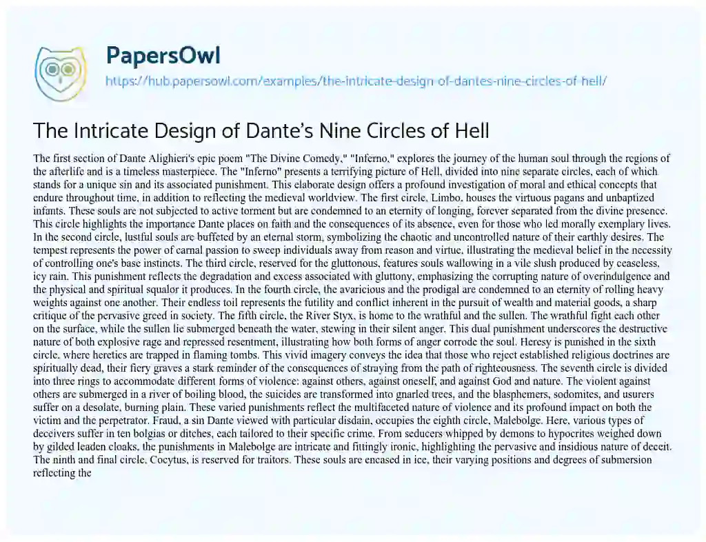 Essay on The Intricate Design of Dante’s Nine Circles of Hell