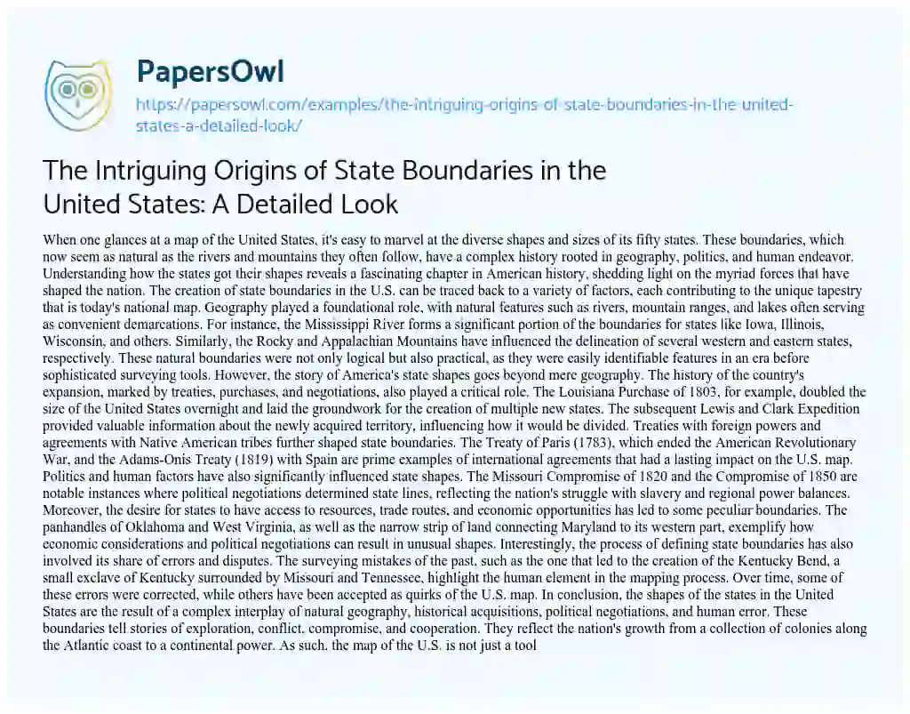 Essay on The Intriguing Origins of State Boundaries in the United States: A Detailed Look