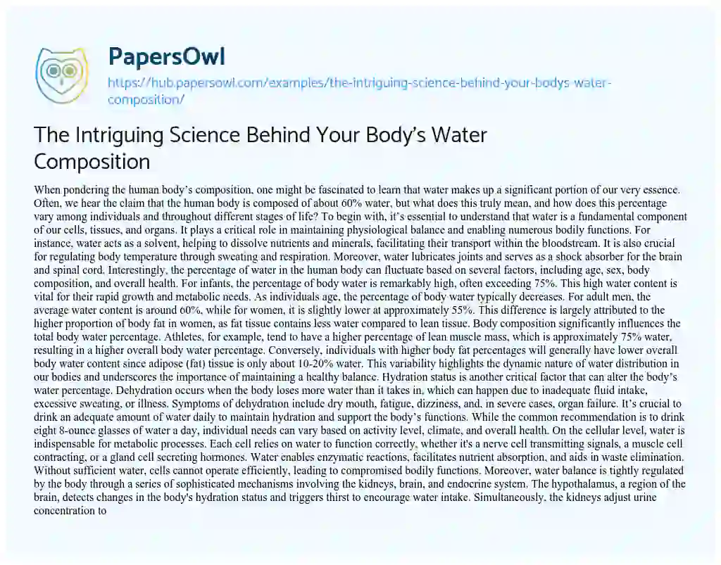 Essay on The Intriguing Science Behind Your Body’s Water Composition