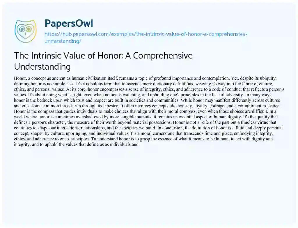 Essay on The Intrinsic Value of Honor: A Comprehensive Understanding