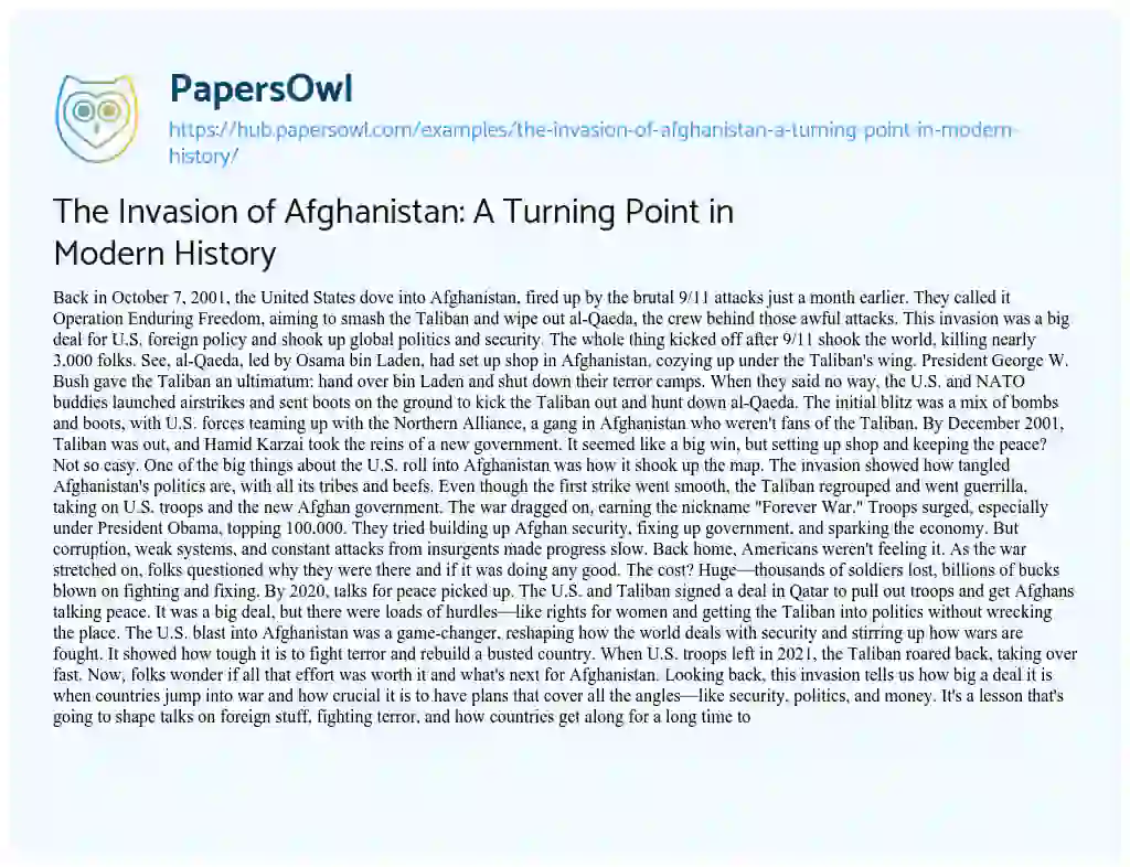Essay on The Invasion of Afghanistan: A Turning Point in Modern History