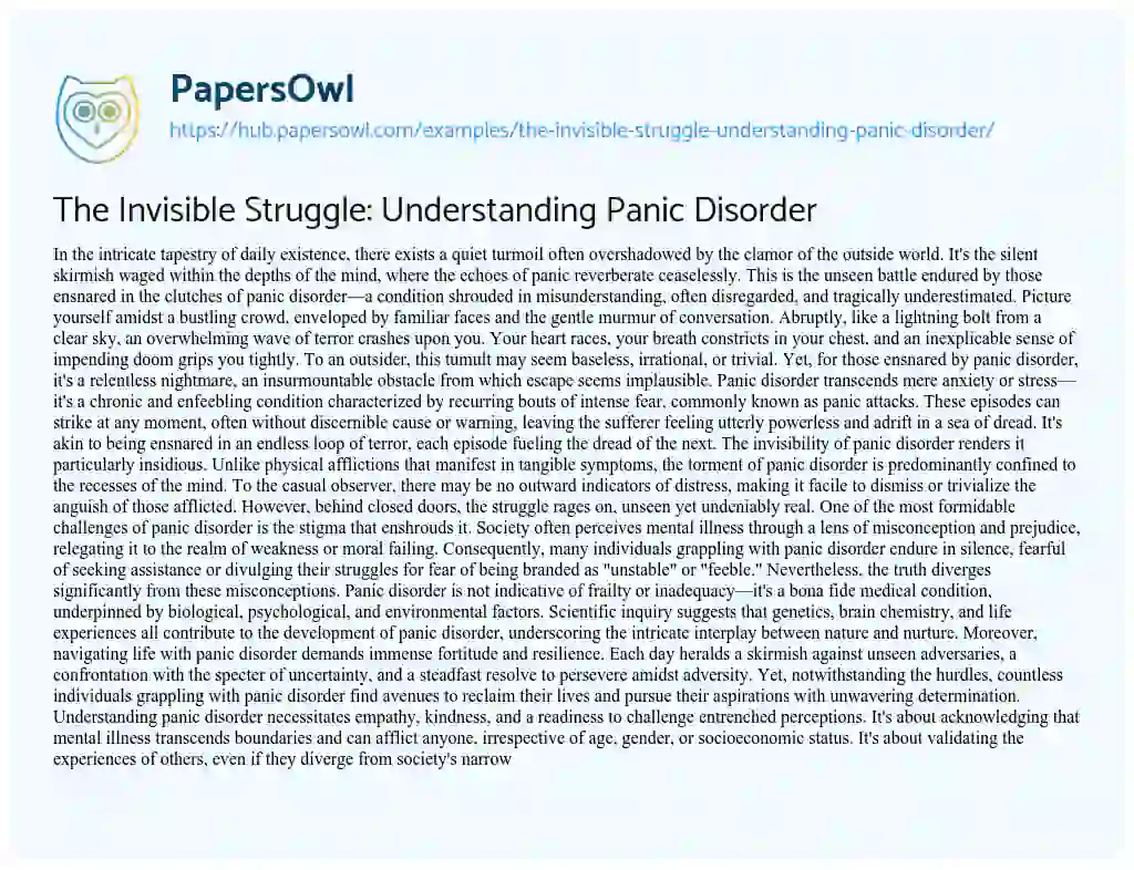 Essay on The Invisible Struggle: Understanding Panic Disorder