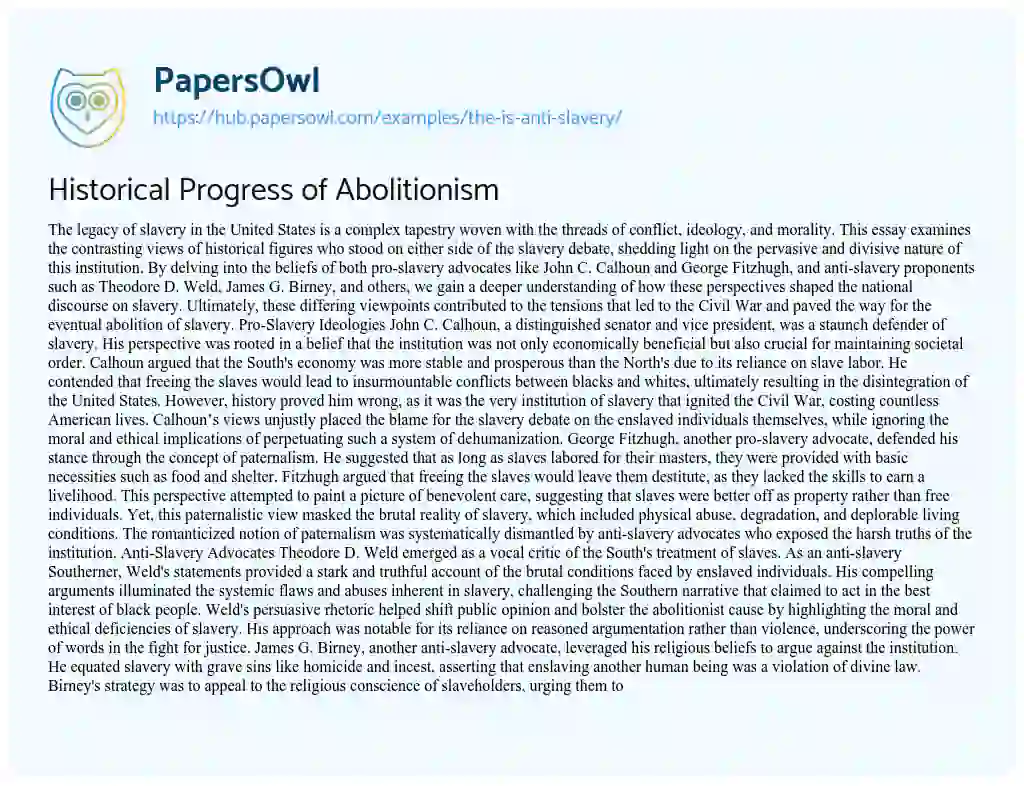 Essay on Historical Progress of Abolitionism
