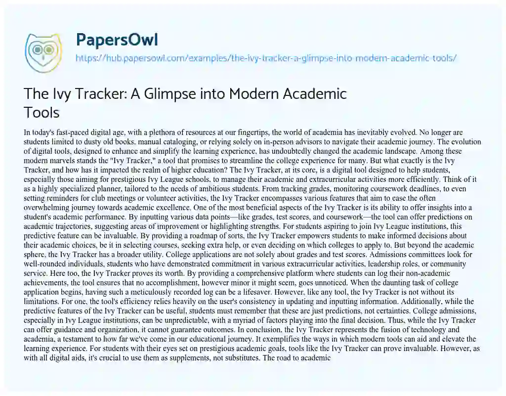 Essay on The Ivy Tracker: A Glimpse into Modern Academic Tools