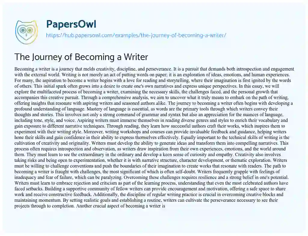 Essay on The Journey of Becoming a Writer