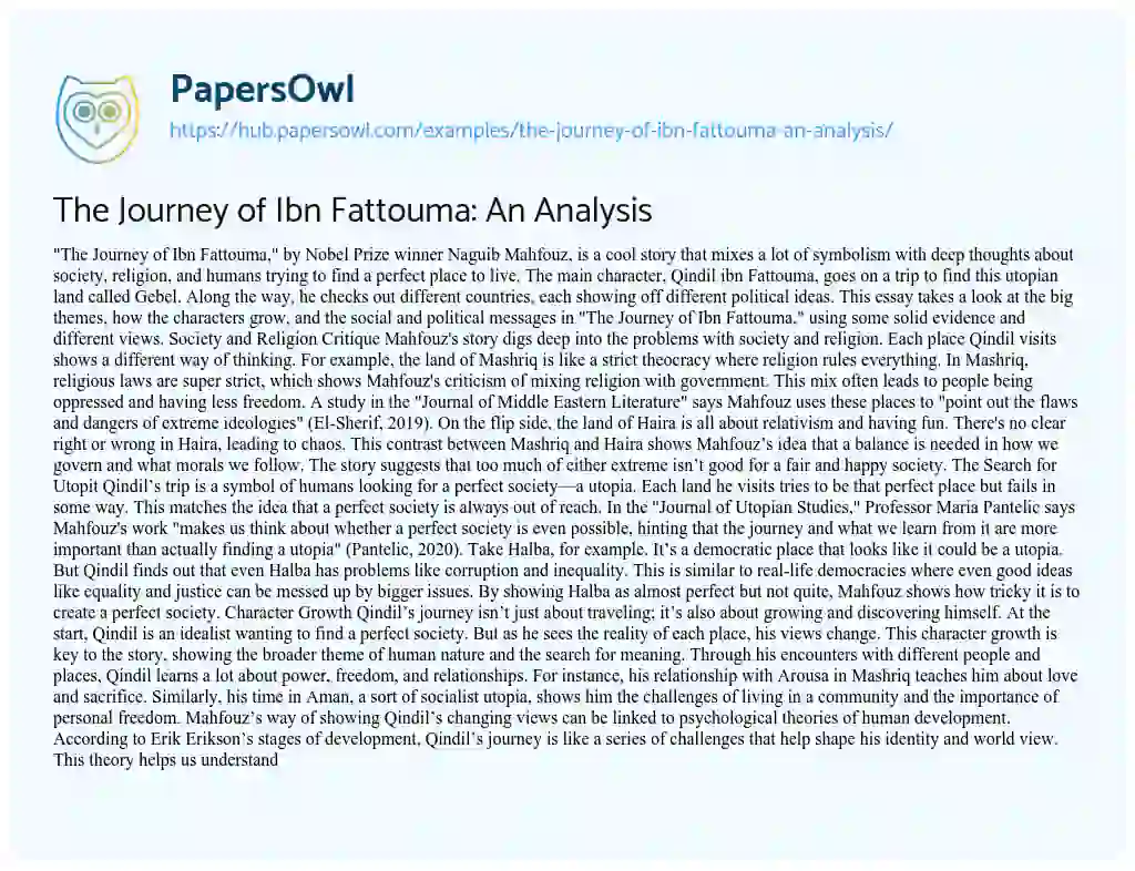 Essay on The Journey of Ibn Fattouma: An Analysis