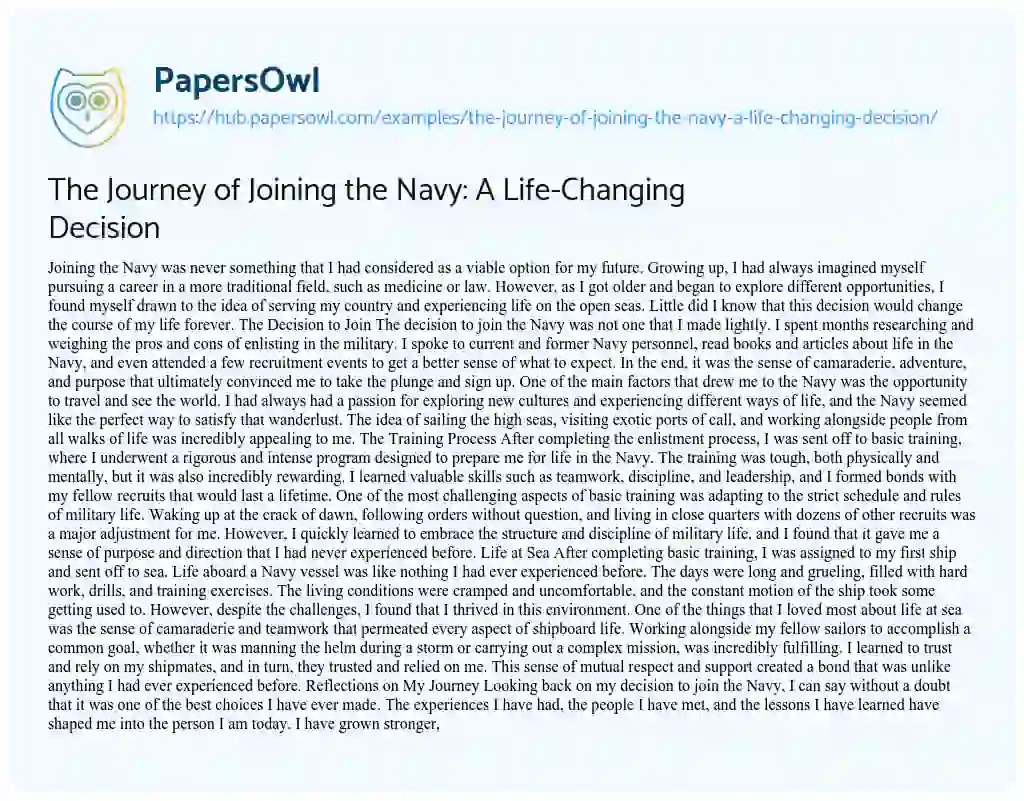 Essay on The Journey of Joining the Navy: A Life-Changing Decision