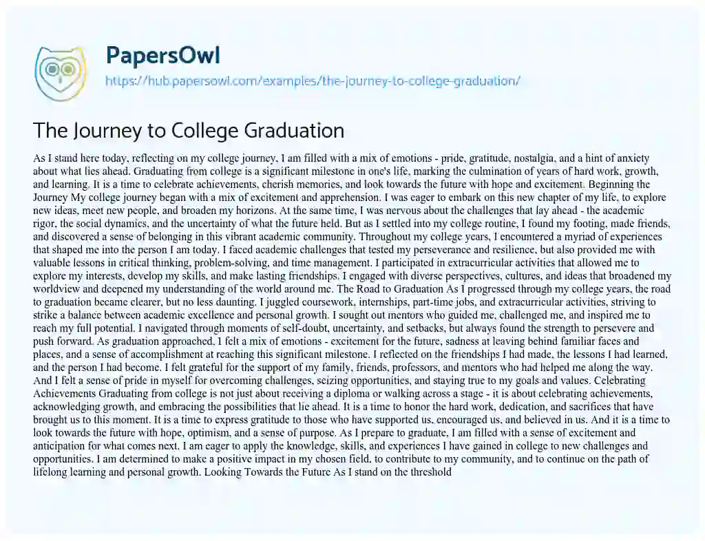Essay on The Journey to College Graduation