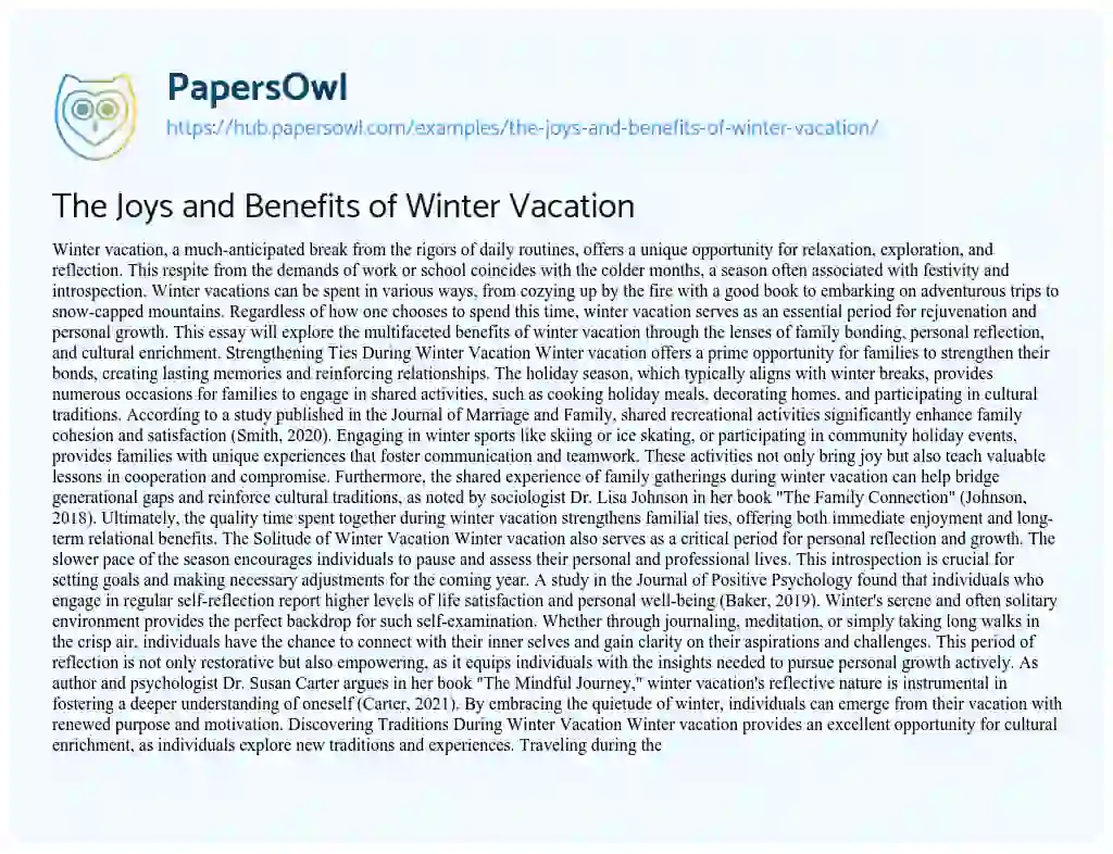 Essay on The Joys and Benefits of Winter Vacation