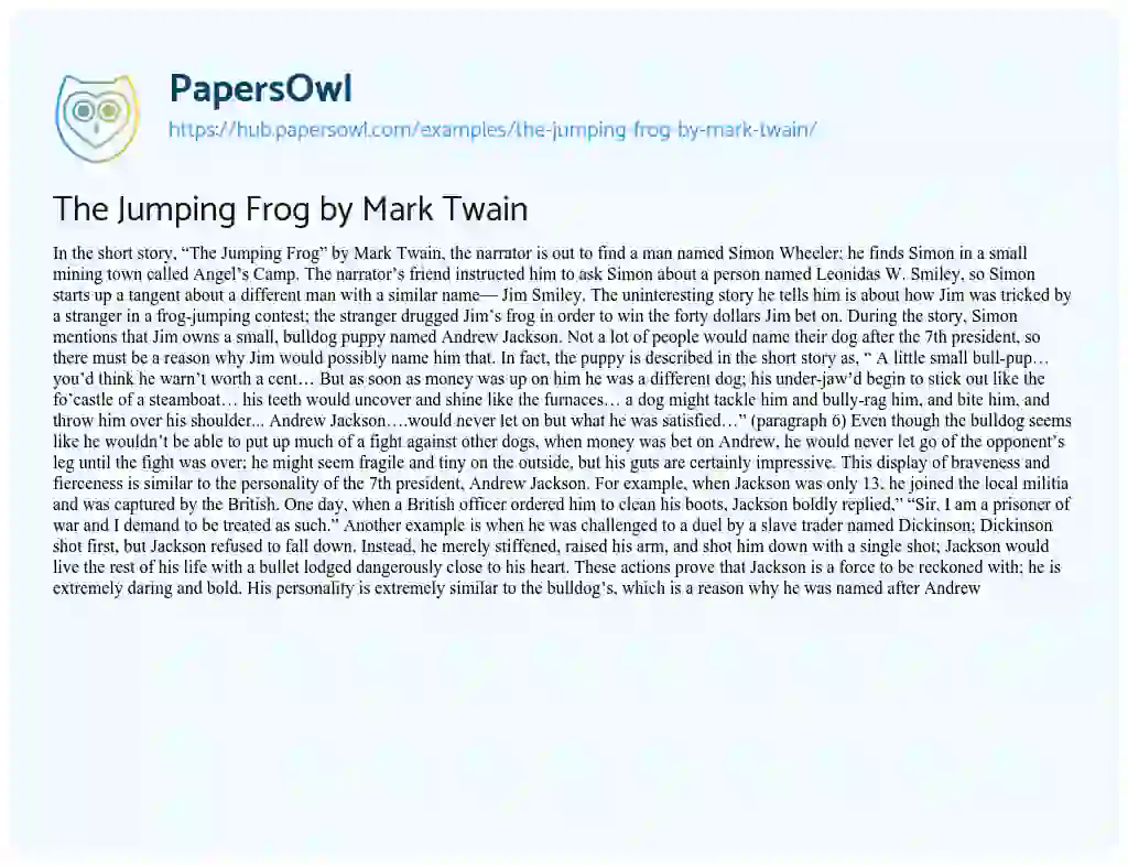 Essay on The Jumping Frog by Mark Twain