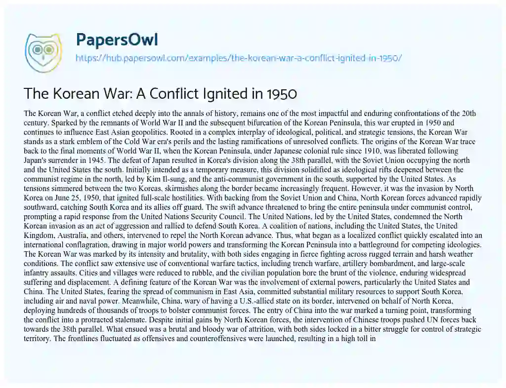 Essay on The Korean War: A Conflict Ignited in 1950