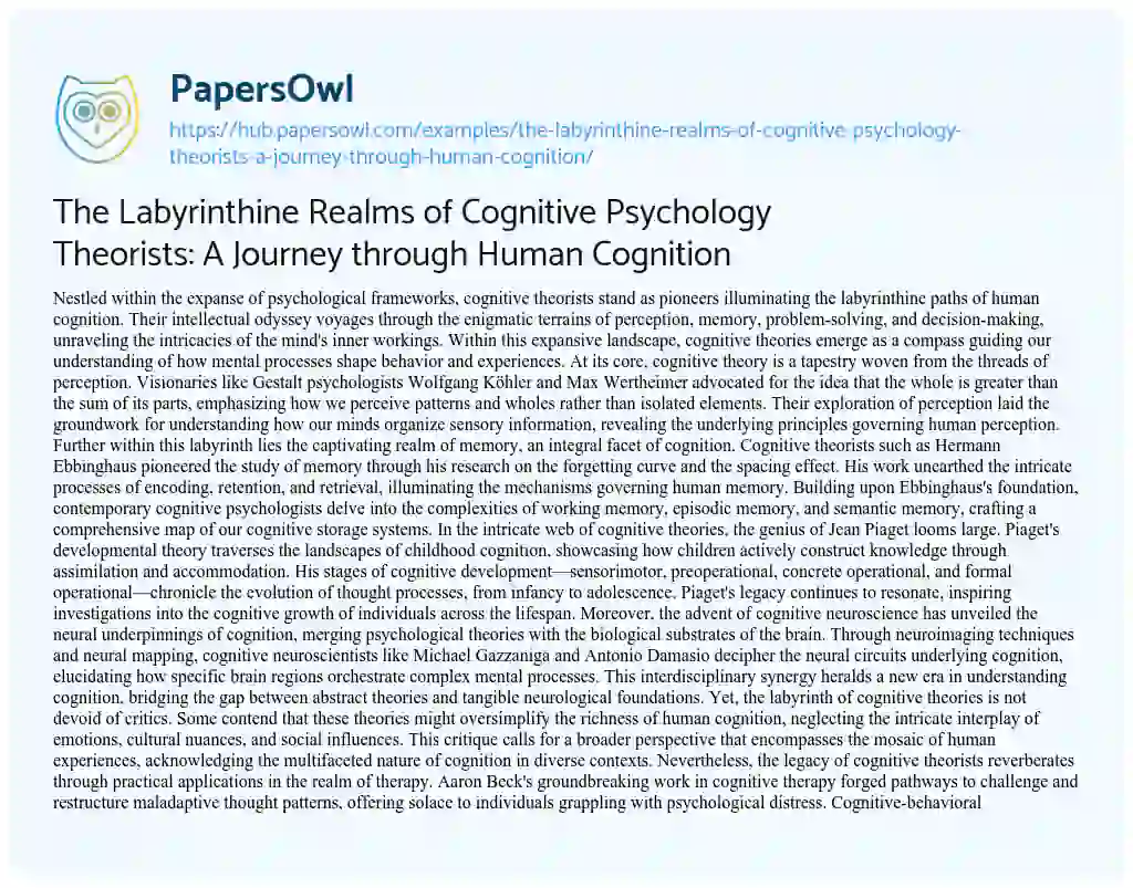 Essay on The Labyrinthine Realms of Cognitive Psychology Theorists: A Journey through Human Cognition