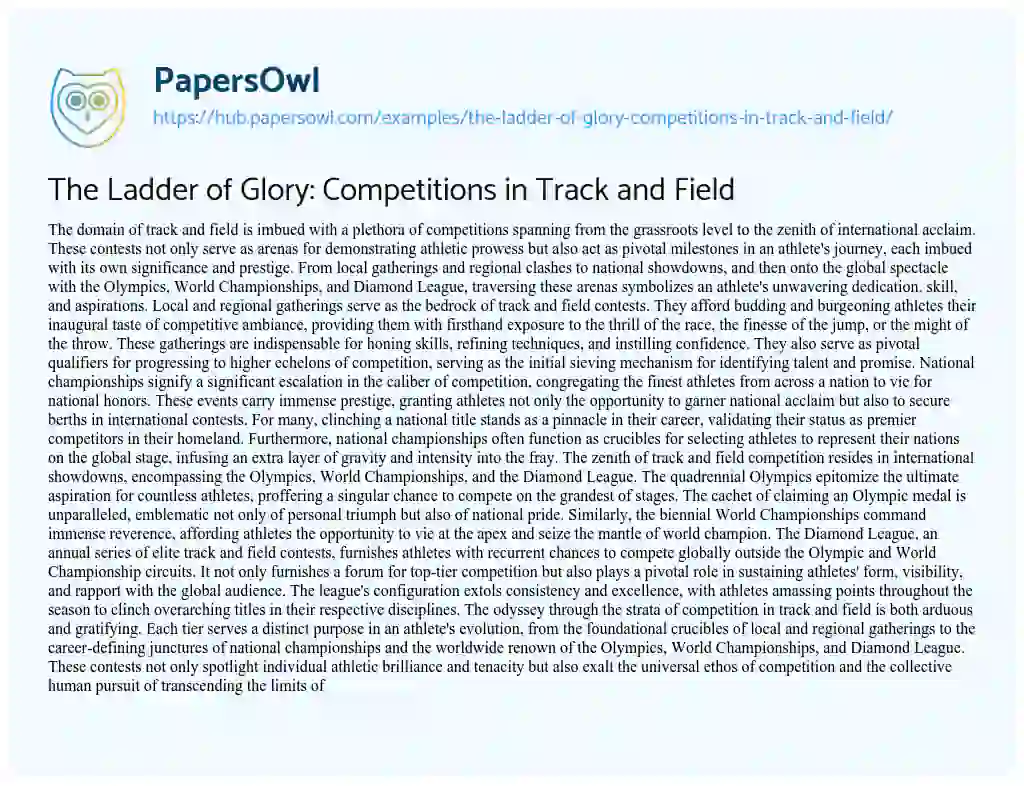 Essay on The Ladder of Glory: Competitions in Track and Field