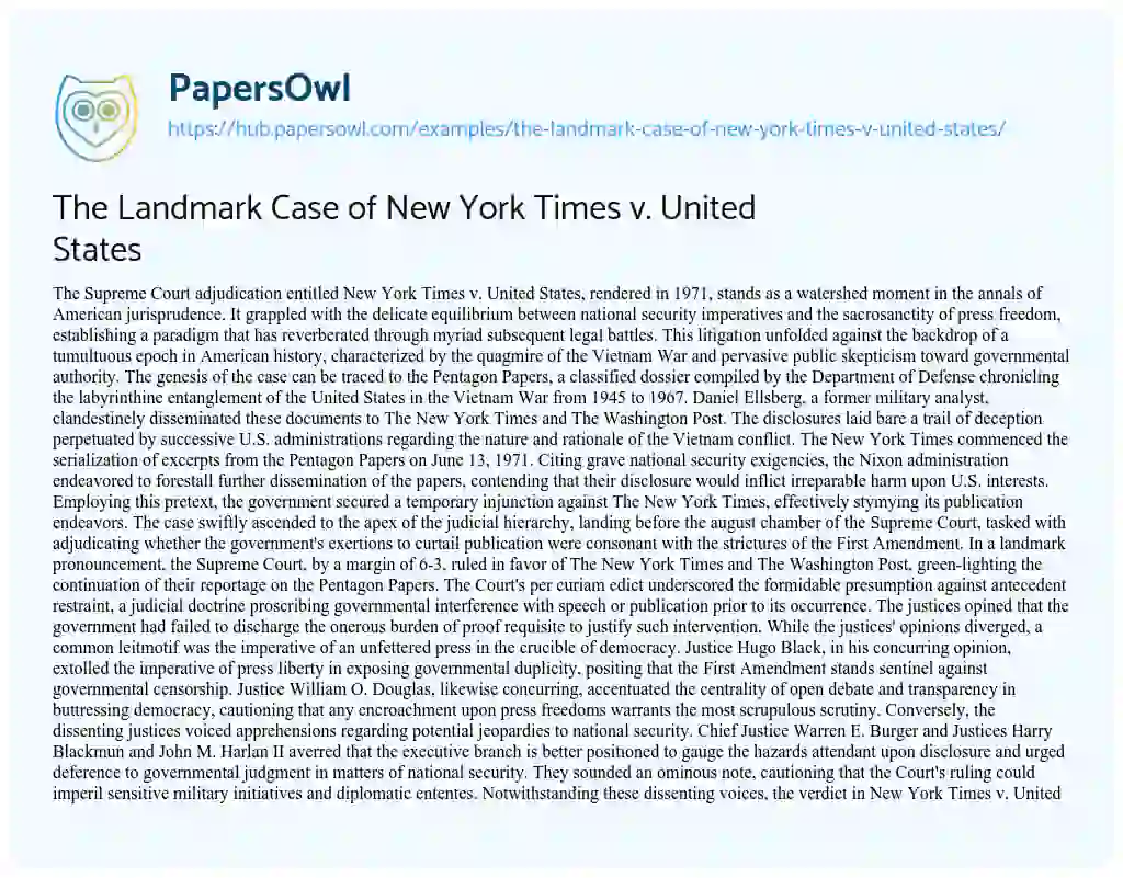 Essay on The Landmark Case of New York Times v. United States