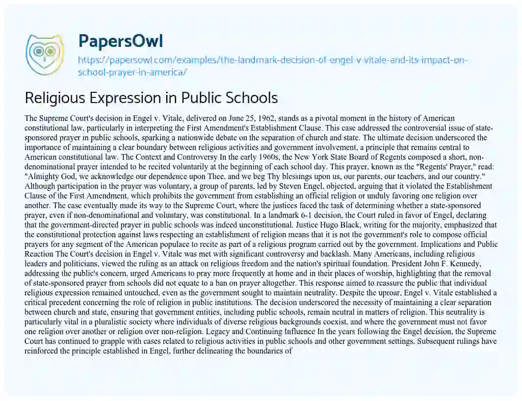 Essay on Religious Expression in Public Schools