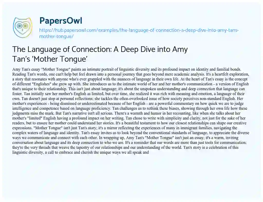 Essay on The Language of Connection: A Deep Dive into Amy Tan’s ‘Mother Tongue’