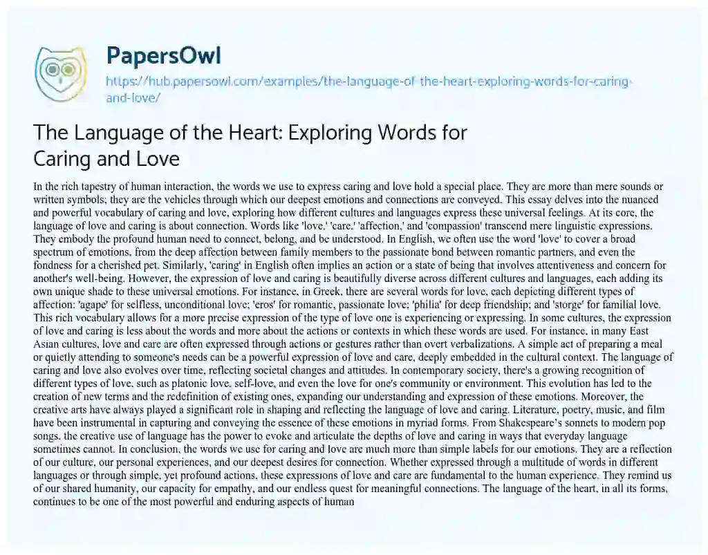Essay on The Language of the Heart: Exploring Words for Caring and Love
