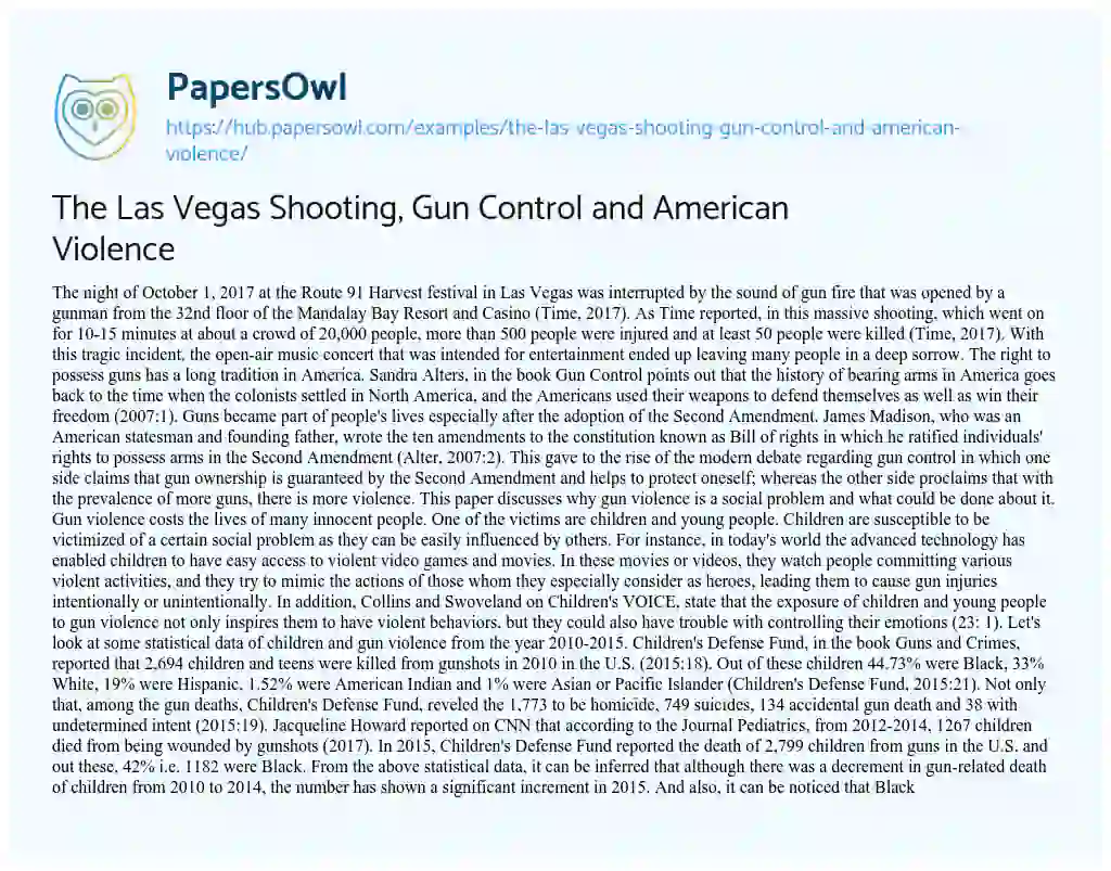 Essay on The Las Vegas Shooting, Gun Control and American Violence