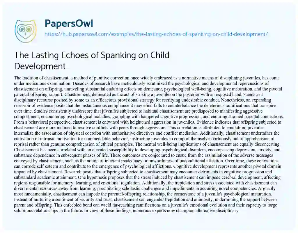 Essay on The Lasting Echoes of Spanking on Child Development