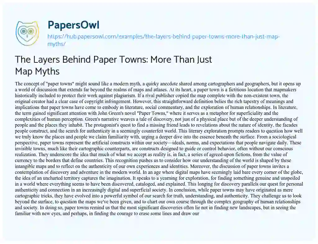 Essay on The Layers Behind Paper Towns: More Than Just Map Myths
