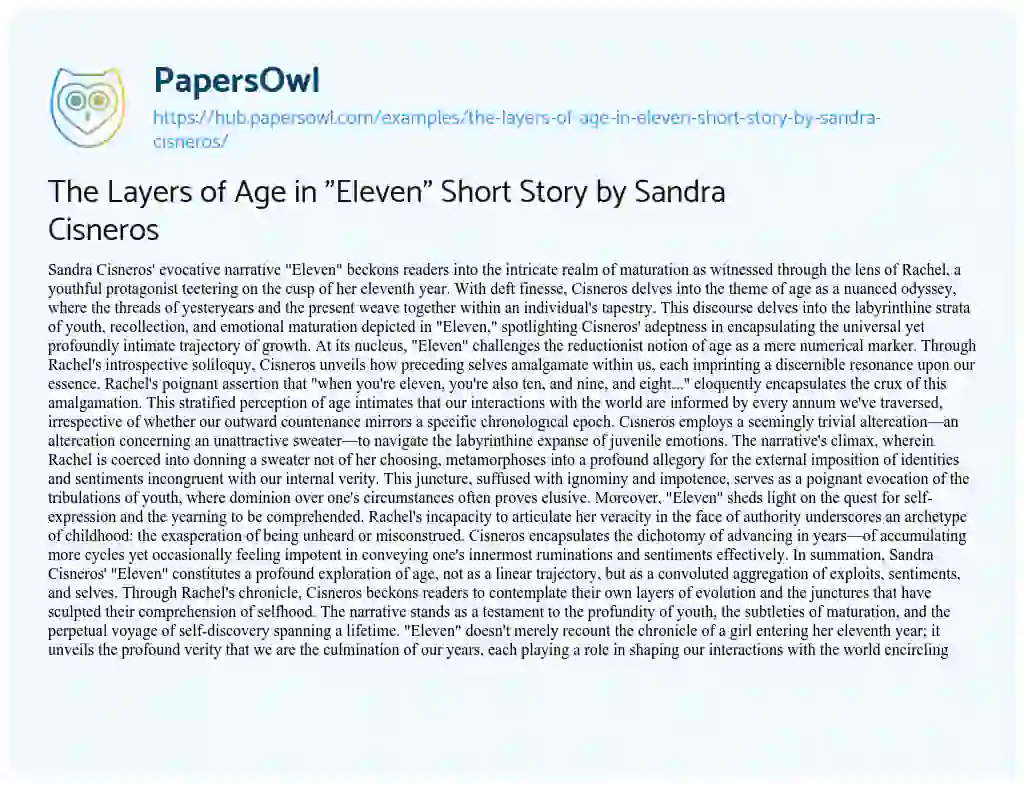 Essay on The Layers of Age in “Eleven” Short Story by Sandra Cisneros