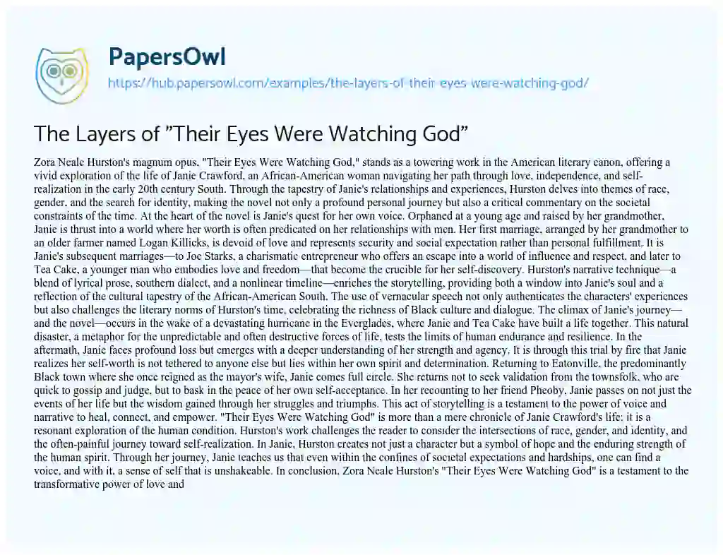 Essay on The Layers of “Their Eyes Were Watching God”