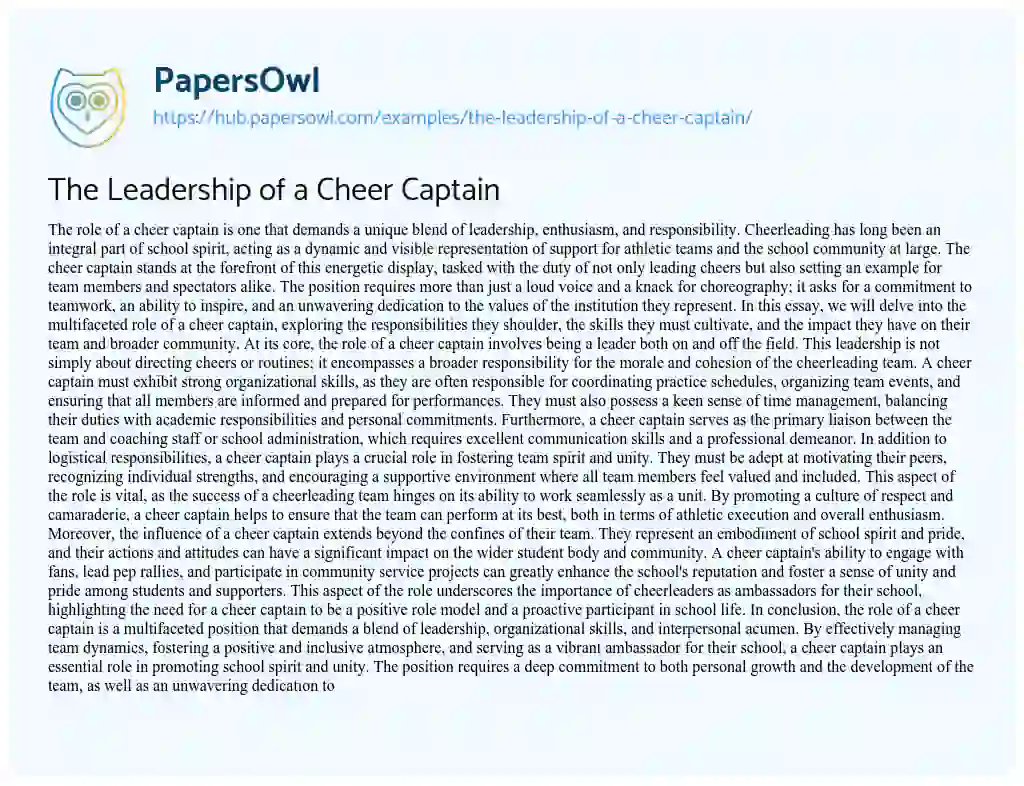 Essay on The Leadership of a Cheer Captain