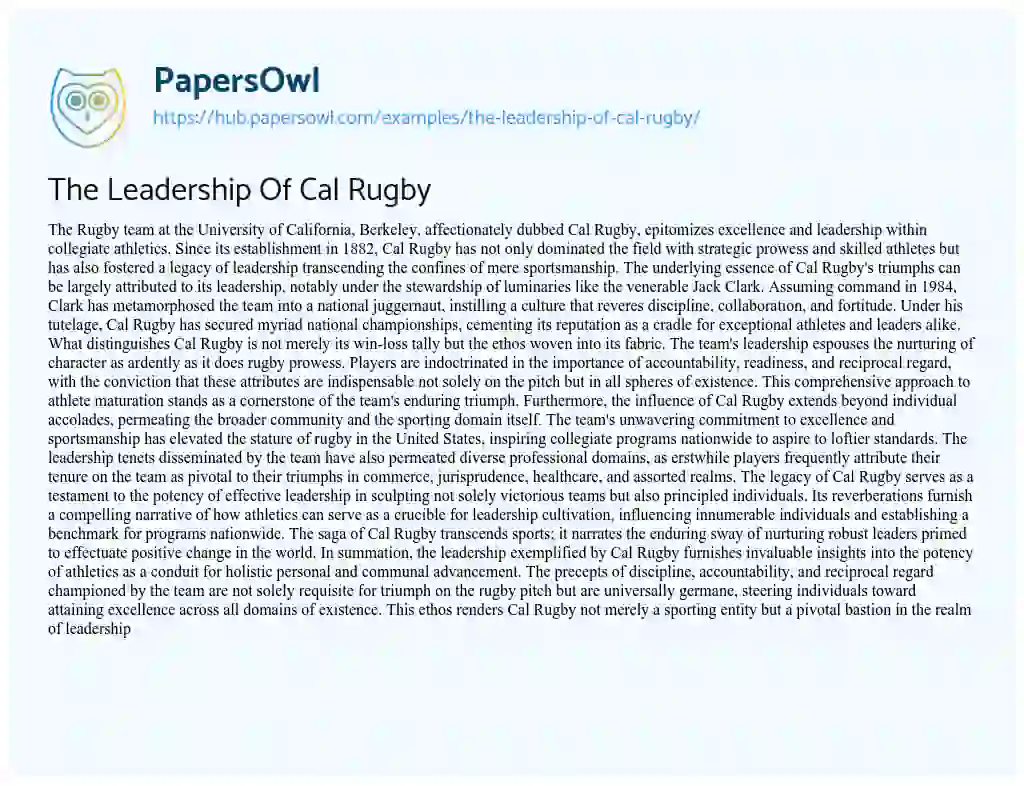 Essay on The Leadership Of Cal Rugby