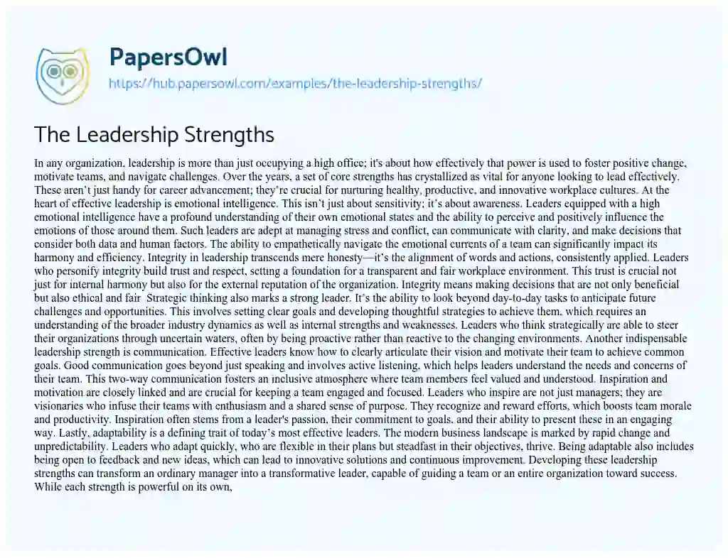 Essay on The Leadership Strengths