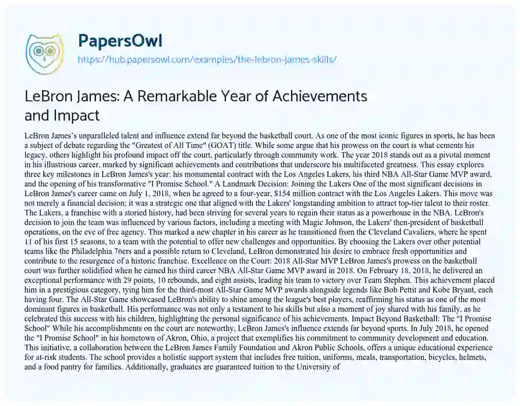 Essay on LeBron James: A Remarkable Year of Achievements and Impact
