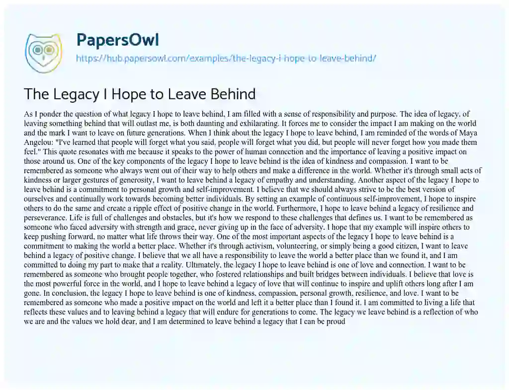 Essay on The Legacy I Hope to Leave Behind