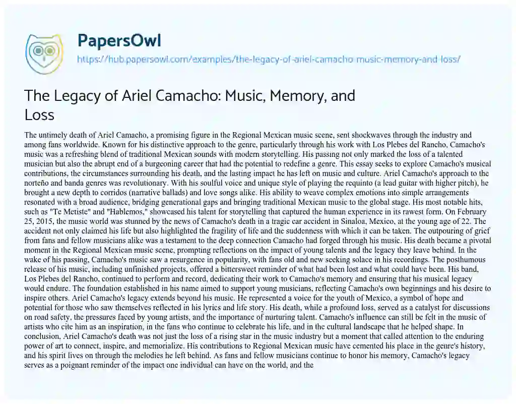 Essay on The Legacy of Ariel Camacho: Music, Memory, and Loss