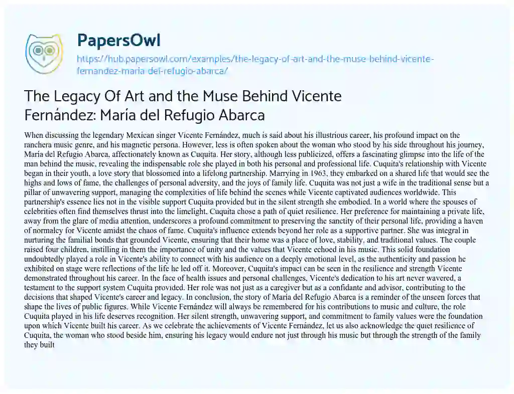 Essay on The Legacy Of Art and the Muse Behind Vicente Fernández: María del Refugio Abarca