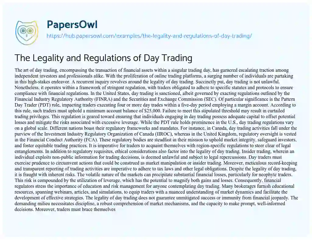 Essay on The Legality and Regulations of Day Trading