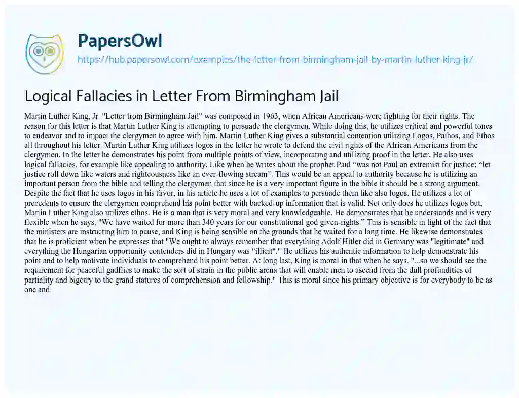 Essay on Logical Fallacies in Letter From Birmingham Jail
