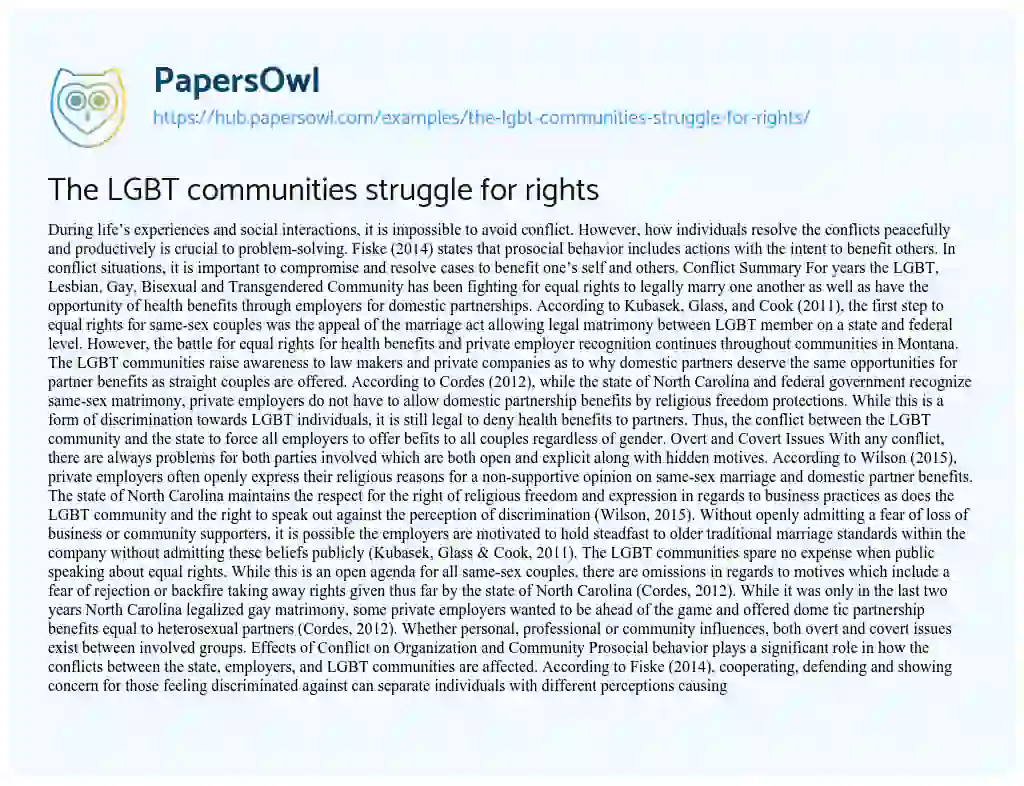 Essay on The LGBT communities struggle for rights