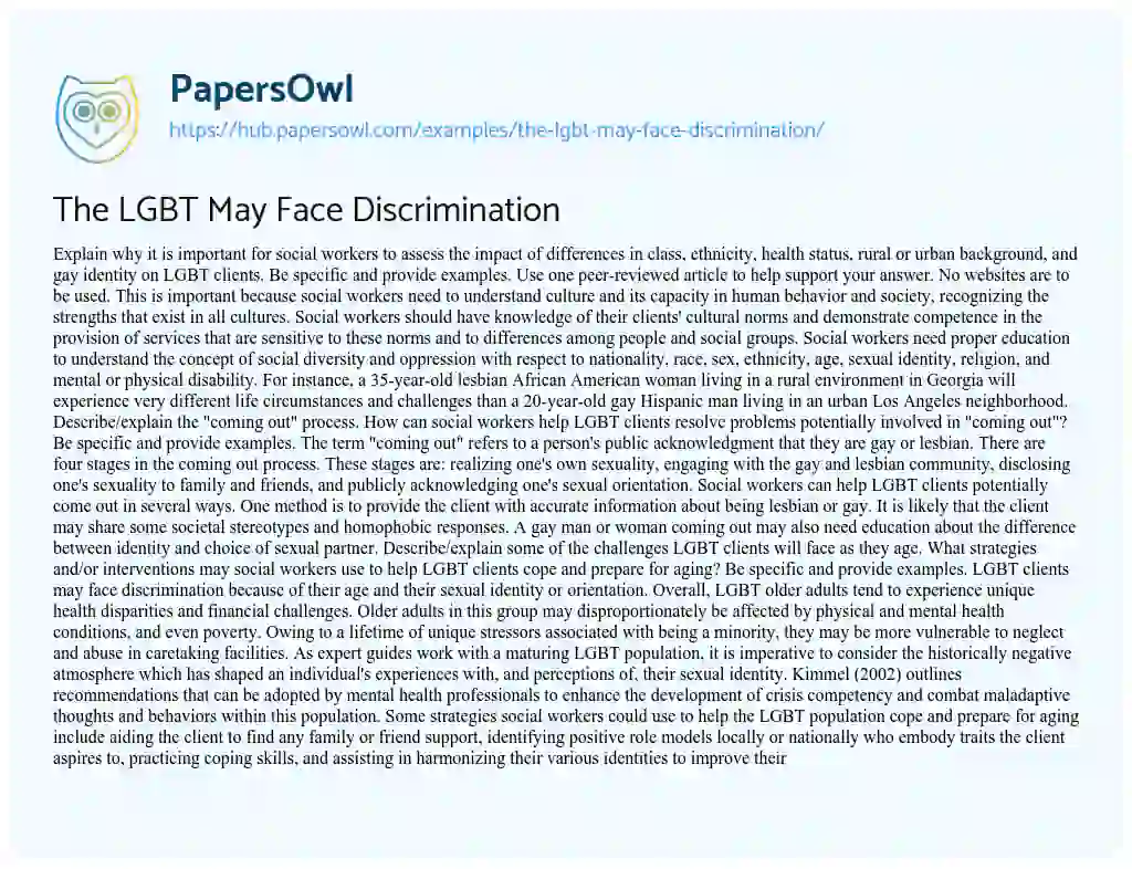 Essay on The LGBT May Face Discrimination